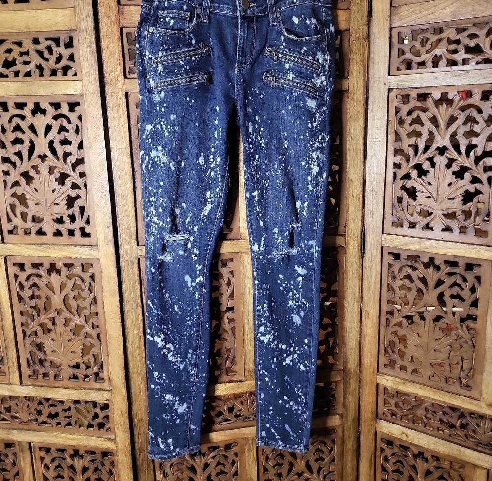 PAIGE Blue Splatter Skinny Jeans